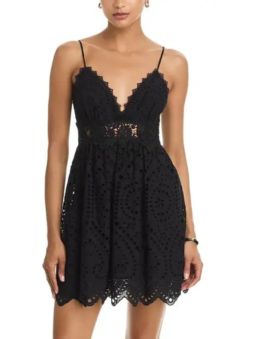 Generation Love Lilia cotton black eyelet mini dress Size Small NWT